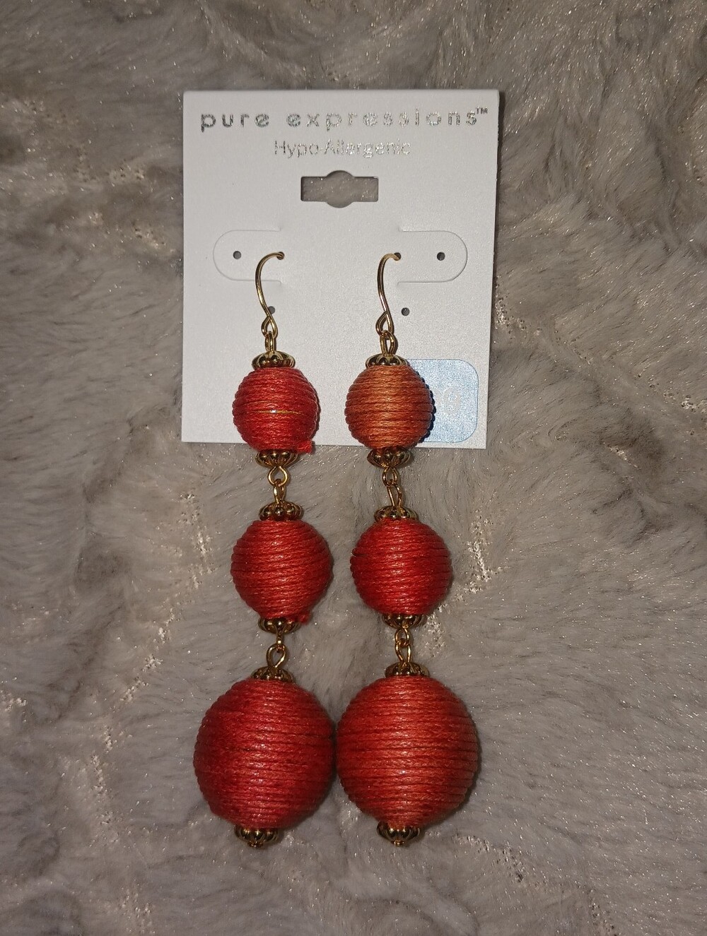 Expressions Red Triple Drop Thread Ball Earrings